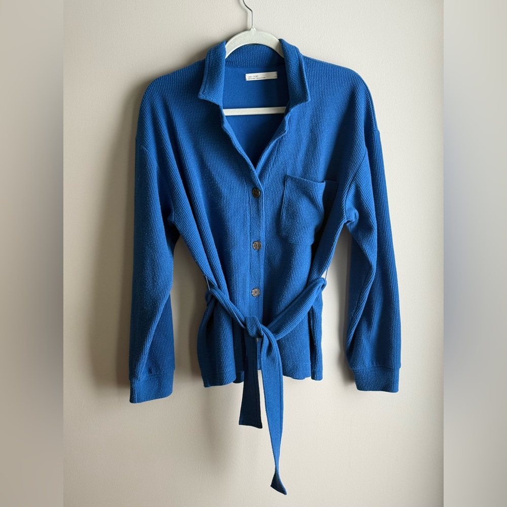 Oak + Fort oversized ribbed blue jacket sweater